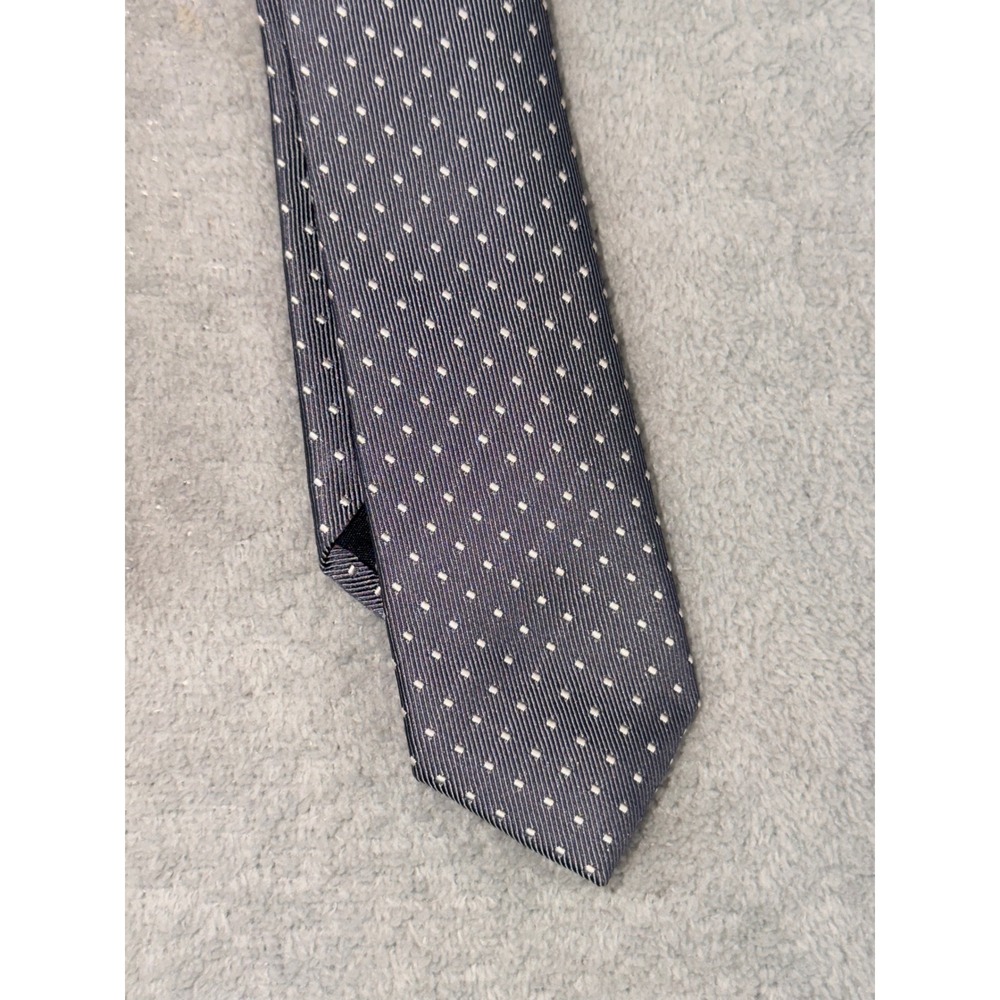 Kenneth Cole New York Men's Skinny Silk Tie Gray White Polka Dot Hand Made